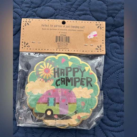 New in package set of 10 Natural Life paper coasters. Camper-“Happy Camper” - Picture 2 of 2
